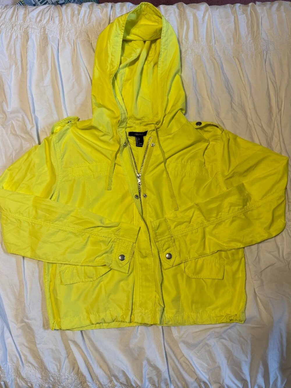 Forever 21 Neon Yellow Hooded Windbreaker